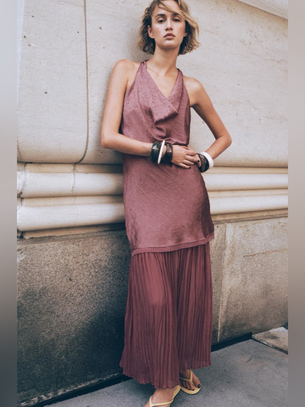 Zara Dusky Rose Halter Midi Dress